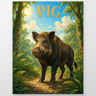 Schweine-Farn-Wald Wasserfarbe GeoSaga Postkarte