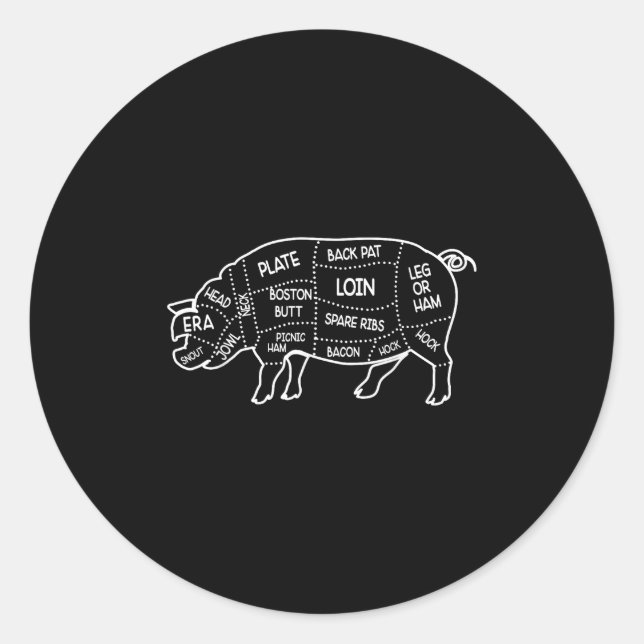Schweine Fleischhälfte Schneidet Diagramm Koch Koc Runder Aufkleber (Vorderseite)