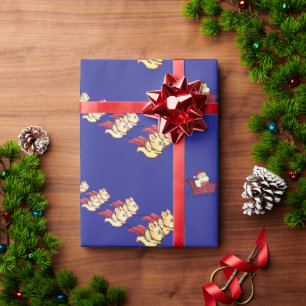 Schweine fliegen wie Weihnachtsrentier Blau Geschenkpapier