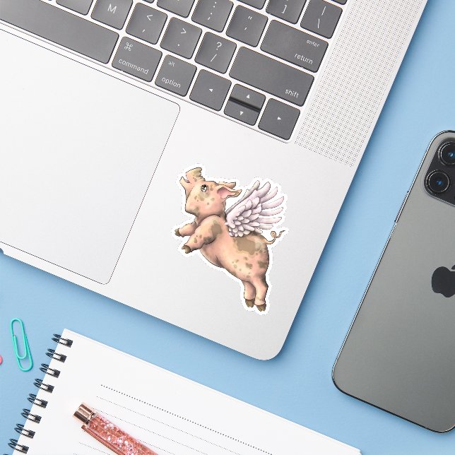 Schweine Fly Aufkleber (Laptop mit iPhone)