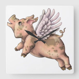 Schweine Fly Quadratische Wanduhr
