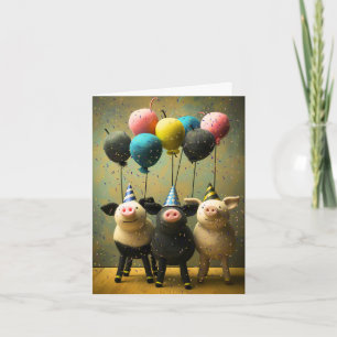 Schweine Geburtstagskarte mit Balloons Karte