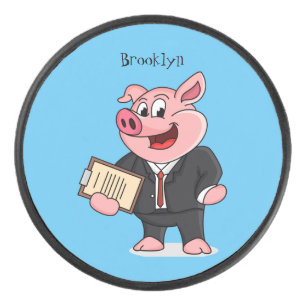 Schweine im geschäftlichen Anzug Cartoon Eishockey Puck