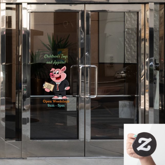 Schweine im geschäftlichen Anzug Cartoon Fensteraufkleber (Büro Tür)