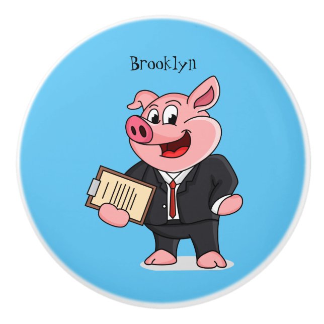 Schweine im geschäftlichen Anzug Cartoon Keramikknauf (Vorderseite)