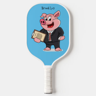 Schweine im geschäftlichen Anzug Cartoon Pickleball Schläger