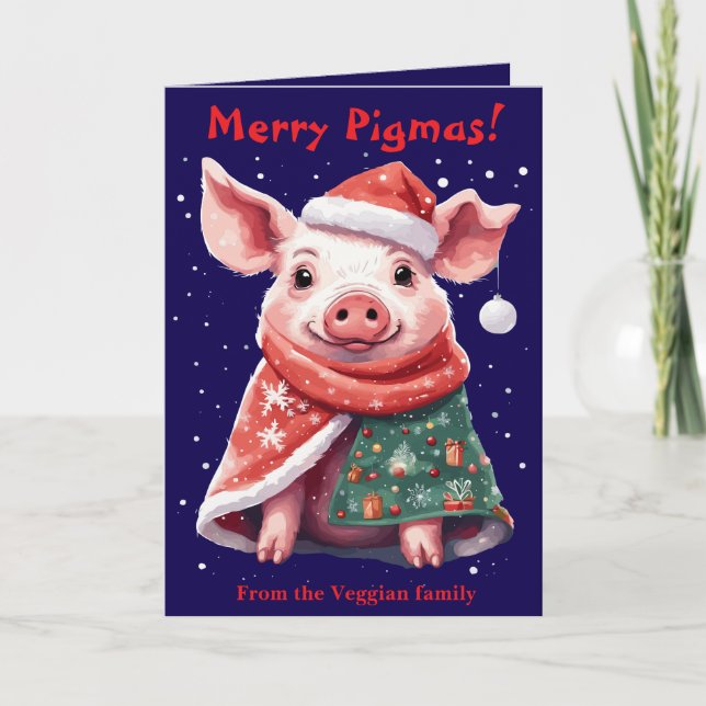 Schweine in Decken und Weihnachtsmannmütze Süße We Karte (Vorderseite)