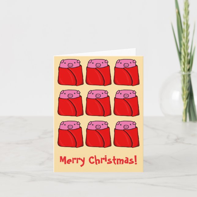 Schweine in Decken Weihnachtskarte Feiertagskarte (Vorderseite)