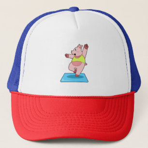 Schweine in der Yoga-Fitness Truckerkappe