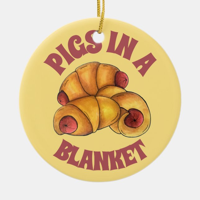 Schweine in einem schwarzen Halbmond, Hot Dog Junk Keramik Ornament (Vorne)