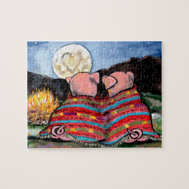 Schweine in einer Blanket Romantische Mondsterne K (Horizontal)