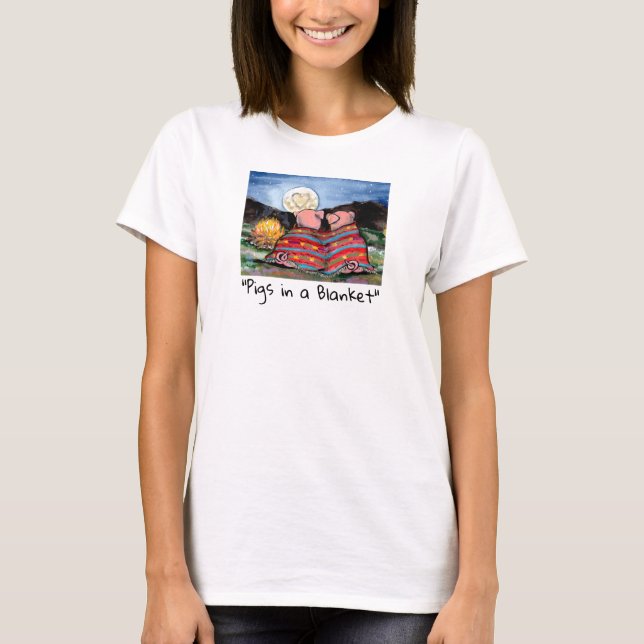 Schweine in einer Blanket Romantische Mondsterne K T-Shirt (Vorderseite)