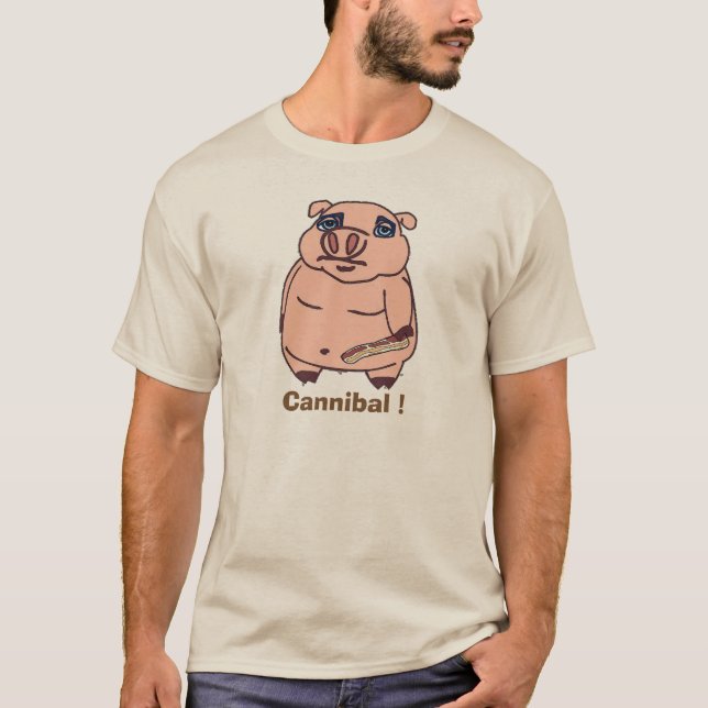 Schweine mit Bacon Cannibal-Cartoon T-Shirt (Vorderseite)
