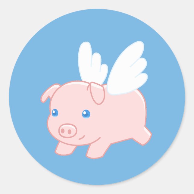 Schweine mit Flügeln auf blau Runder Aufkleber (Vorderseite)