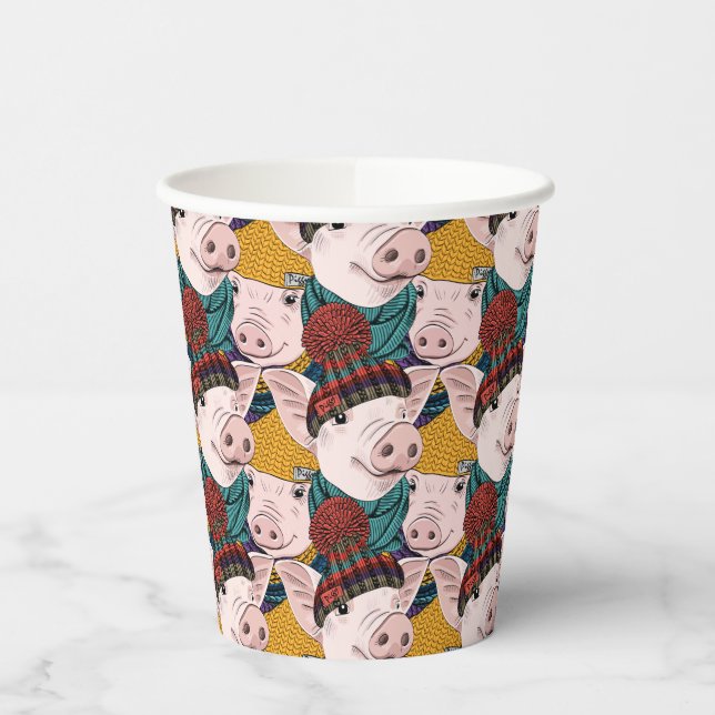 Schweine mit Hattern Pappbecher (Links)