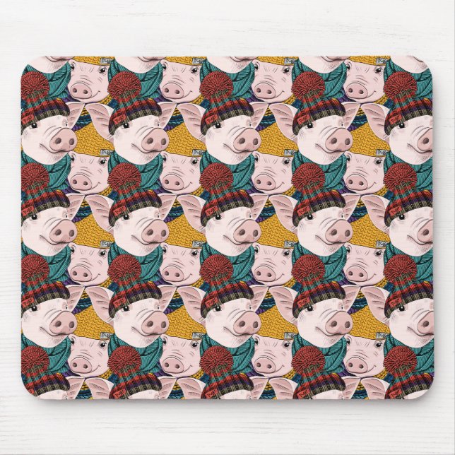 Schweine mit Hut-Muster Mousepad (Vorne)