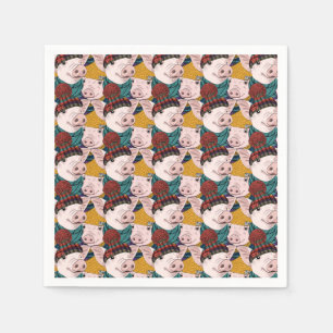 Schweine mit Hut-Muster Serviette