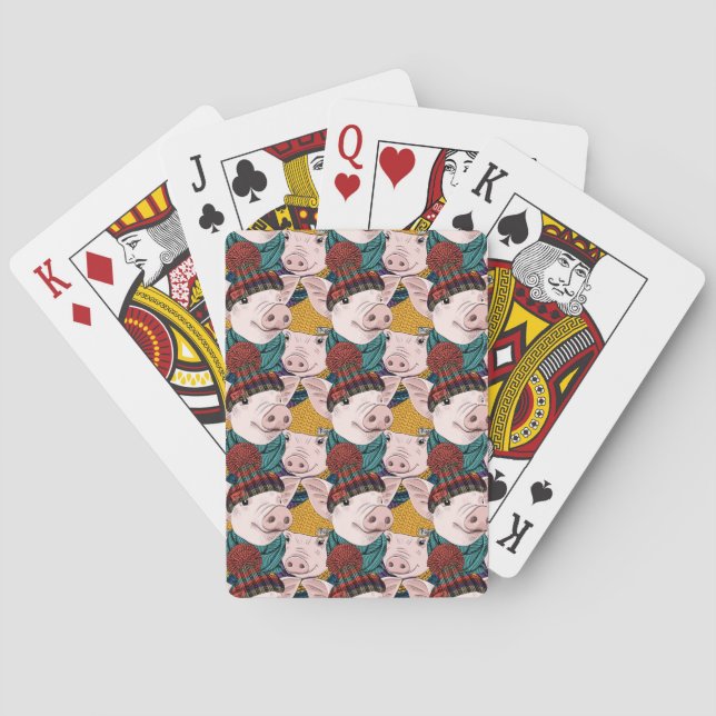 Schweine mit Hut-Muster Spielkarten (Rückseite)