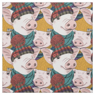 Schweine mit Hut-Muster Stoff