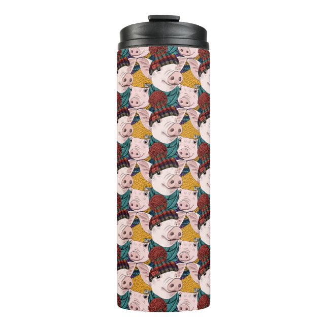 Schweine mit Hut-Muster Thermosbecher (Vorderseite)