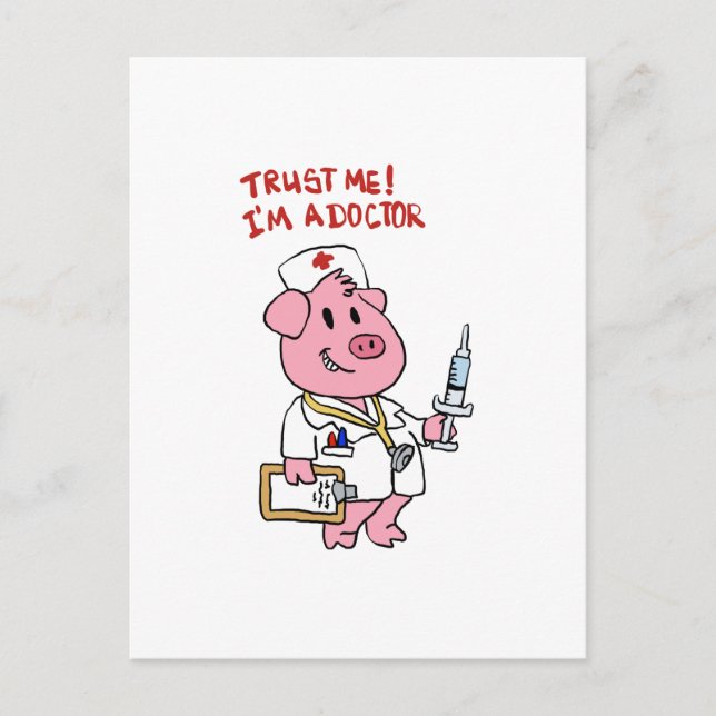 Schweine mit Spritze in der Hand | Rücken-Colon au Postkarte (Vorderseite)