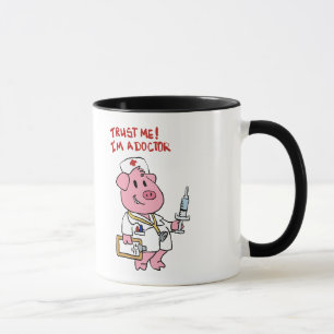 Schweine mit Spritze in der Hand   Rücken-Colon au Tasse