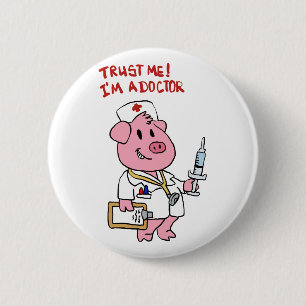Schweine mit Spritze in der Hand  Rücken-Colon Button