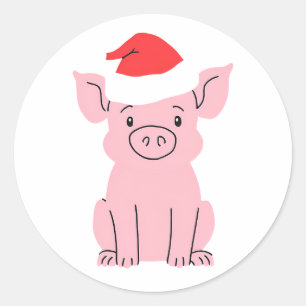 Schweine mit Weihnachtsmannmütze Runder Aufkleber