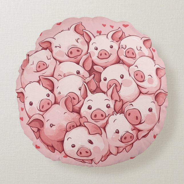 Schweine Niedliches Rundpilz Rundes Kissen (Vorderseite)
