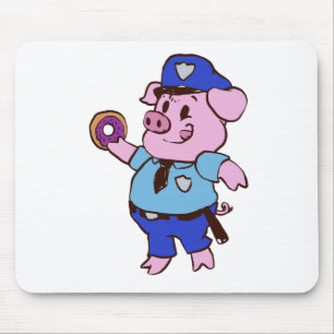 Schweine Polizist, der einen Donut isst  Rückenfa Mousepad