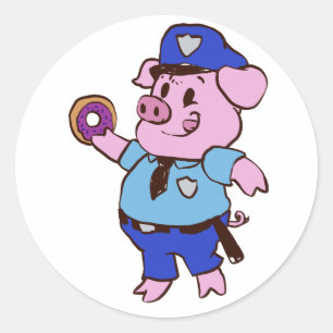 Schweine Polizist, der einen Donut isst  Rückenfa Runder Aufkleber