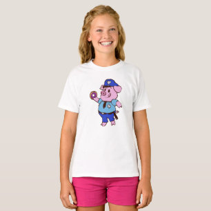 Schweine Polizist, der einen Donut isst Rückenfa T-Shirt