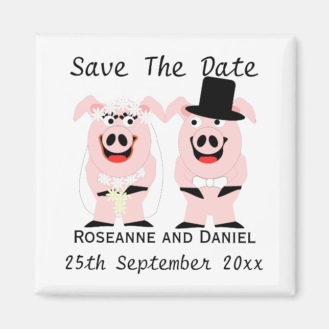 Schweine Save the Date Hochzeitsankündigung Magnet (Vorne)