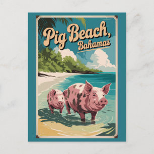 Schweine Strand Bahamas Reise Kunst Vintage Postkarte