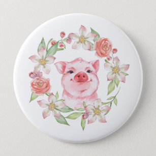 Schweine und Blume Button