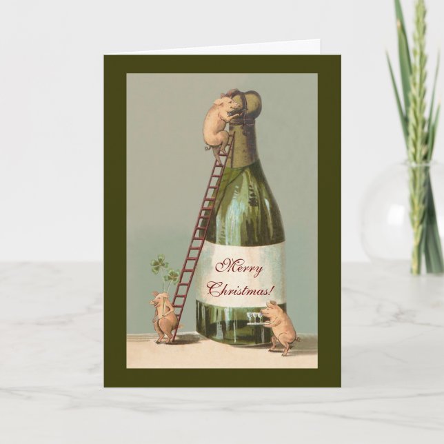 Schweine und Champagner; Funny Vintage Weihnachten (Vorderseite)