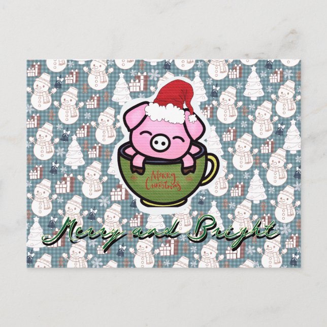 Schweine-Weihnachtskarte Feiertagspostkarte (Vorderseite)