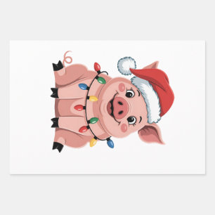 Schweine-Weihnachtsmann-Hut Weihnachten Ferien Wei Geschenkpapier Set