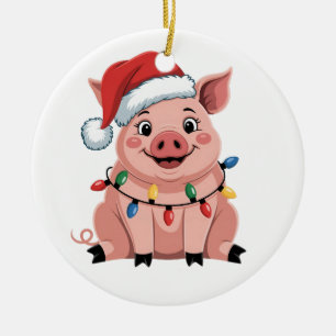 Schweine-Weihnachtsmann-Hut Xmas-Feiertag Xmas-Sch Keramik Ornament