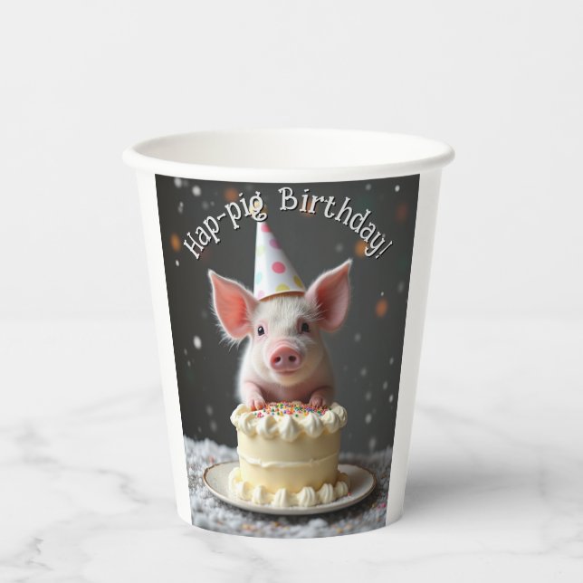 Schweine zum Geburtstag Pappbecher (Vorderseite)