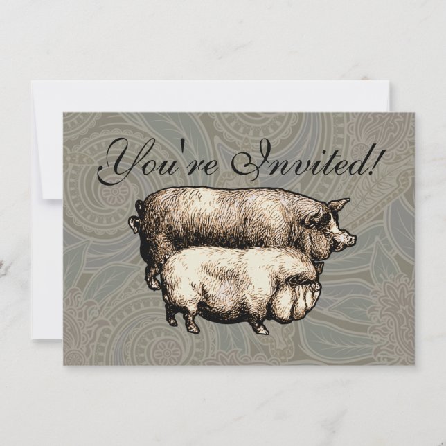 Schweinefarm Land Antike Illustration Kunst, Dicht Einladung (Vorderseite)