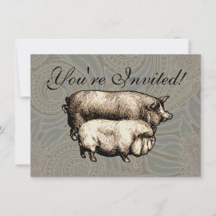 Schweinefarm Land Antike Illustration Kunst, Dicht Einladung