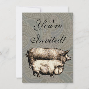 Schweinefarm Land Antike Illustration Kunst, Dicht Einladung