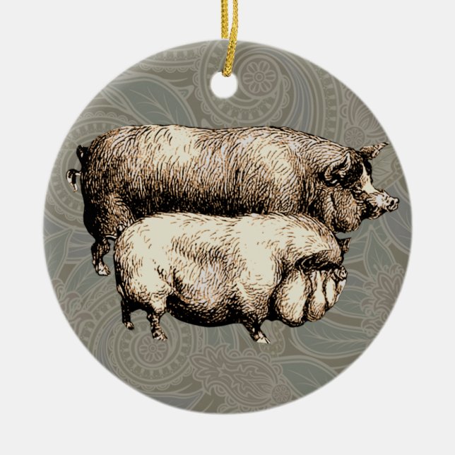 Schweinefarm Land Antike Illustration Kunst, Dicht Keramik Ornament (Vorne)