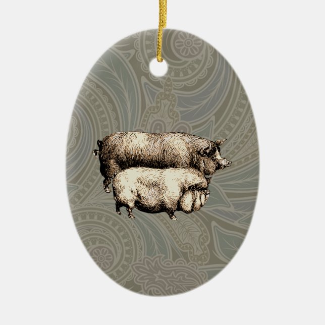 Schweinefarm Land Antike Illustration Kunst, Dicht Keramik Ornament (Vorne)