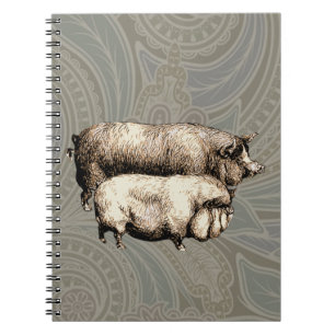 Schweinefarm Land Antike Illustration Kunst, Dicht Notizblock