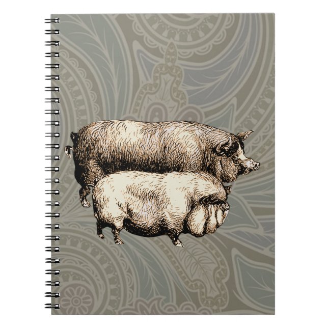Schweinefarm Land Antike Illustration Kunst, Dicht Notizblock (Vorderseite)