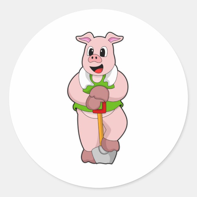 Schweinefleisch als Bauer mit Shovel Runder Aufkleber (Vorderseite)