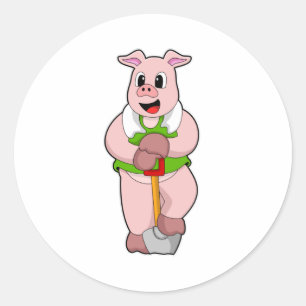 Schweinefleisch als Bauer mit Shovel Runder Aufkleber