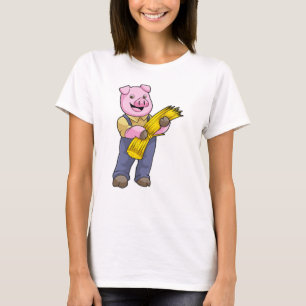 Schweinefleisch als Bauer mit Stroh T-Shirt